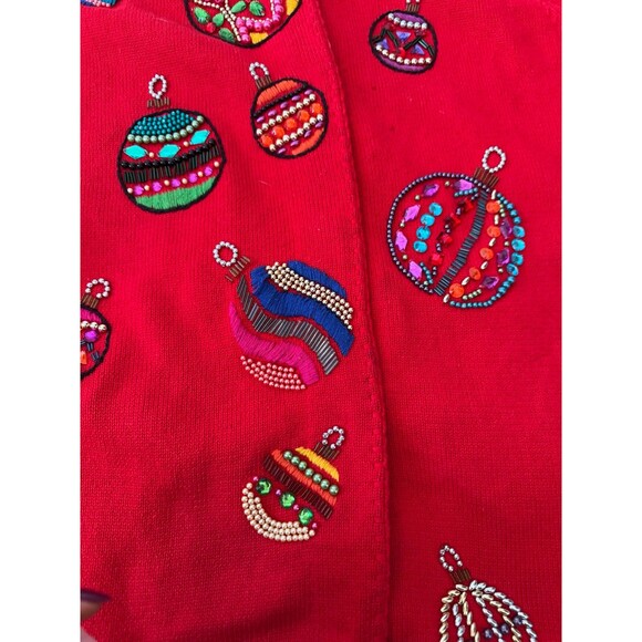 Vintage Michael Simon Ornament Beaded Christmas Sweater Cardigan Sz 2 Small XS - Picture 6 of 9